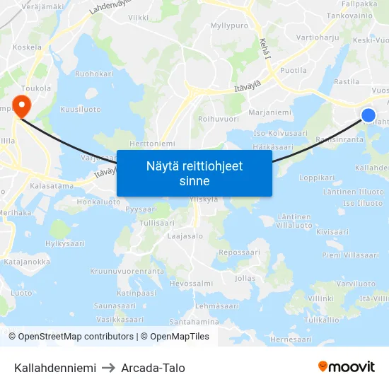 Kallahdenniemi to Arcada-Talo map