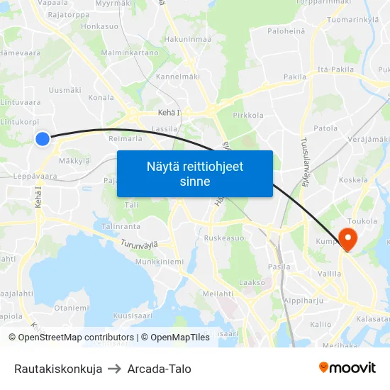 Rautakiskonkuja to Arcada-Talo map