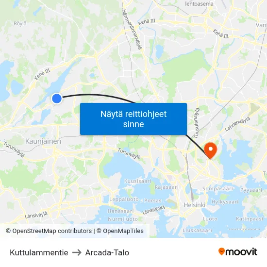 Kuttulammentie to Arcada-Talo map