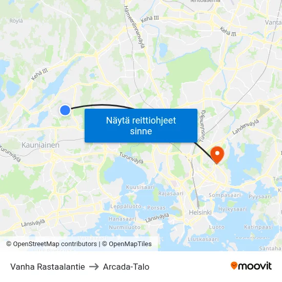 Vanha Rastaalantie to Arcada-Talo map