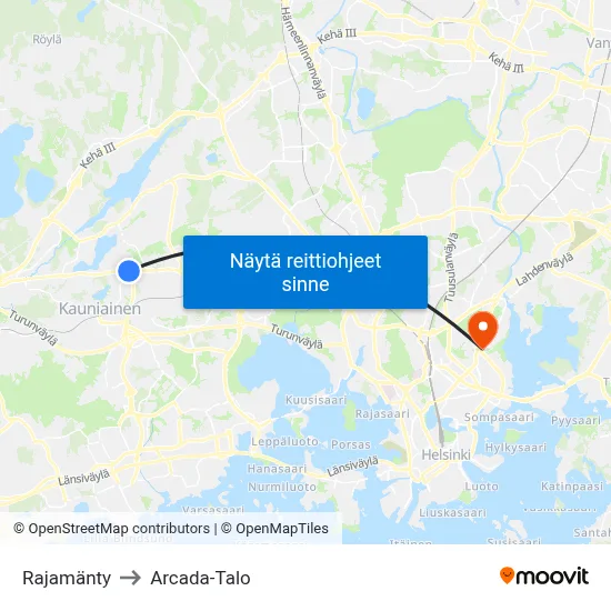 Rajamänty to Arcada-Talo map