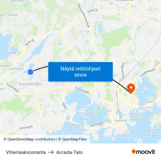 Viherlaaksonranta to Arcada-Talo map