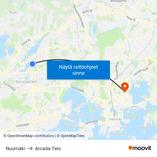 Nuumäki to Arcada-Talo map
