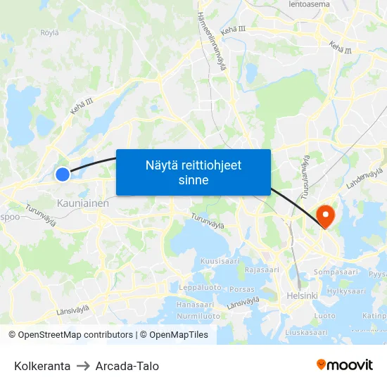 Kolkeranta to Arcada-Talo map