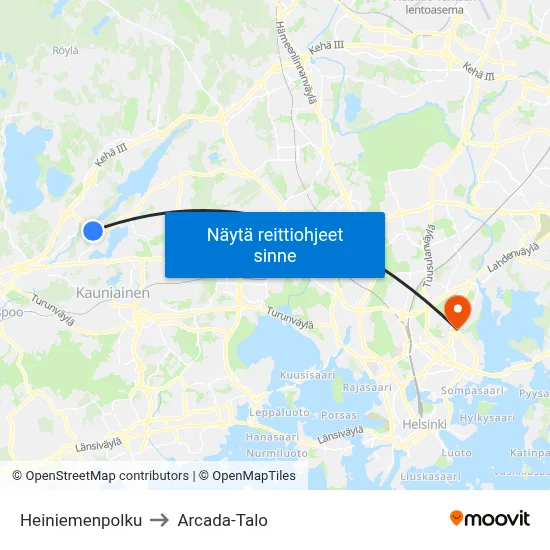 Heiniemenpolku to Arcada-Talo map