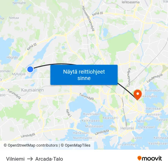 Vilniemi to Arcada-Talo map