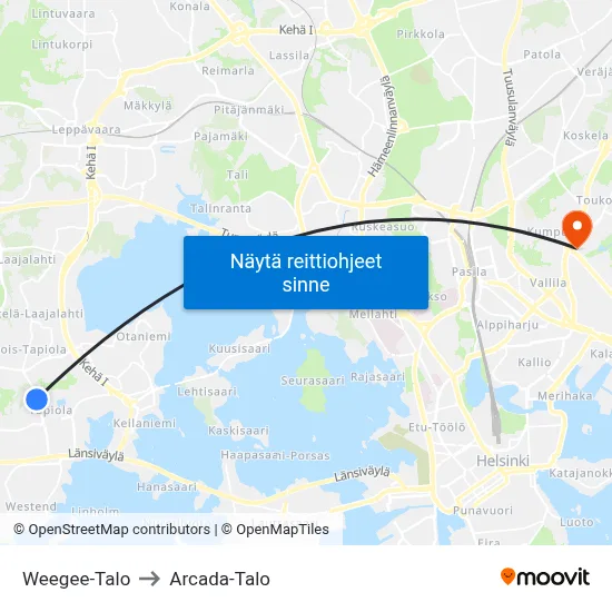 Weegee-Talo to Arcada-Talo map