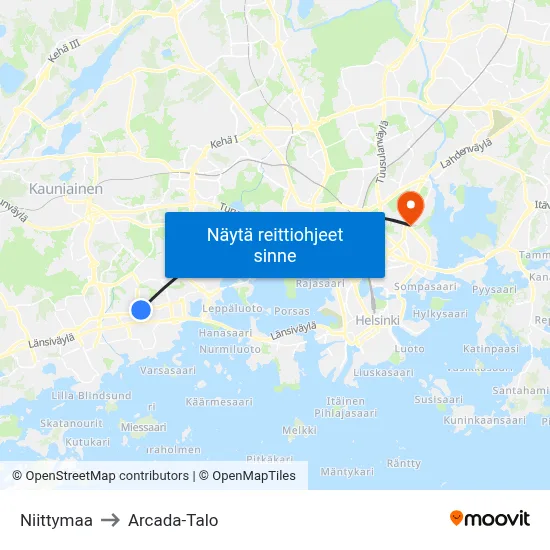 Niittymaa to Arcada-Talo map