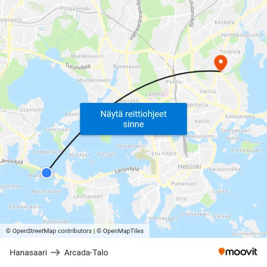 Hanasaari to Arcada-Talo map