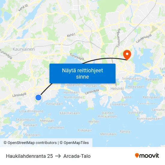 Haukilahdenranta 25 to Arcada-Talo map