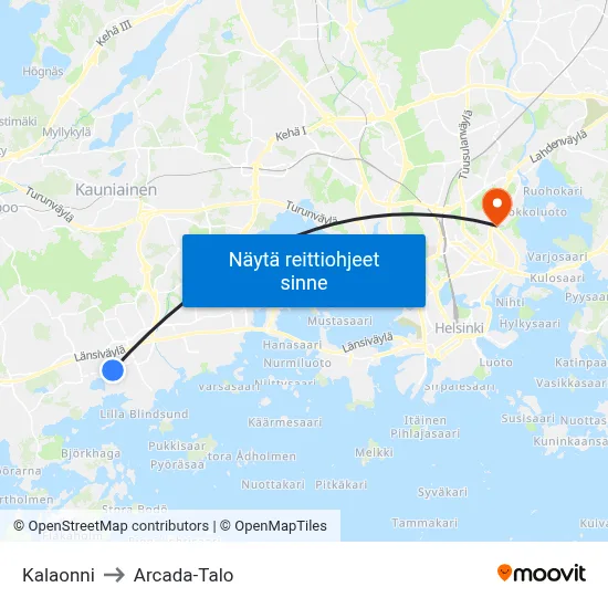 Kalaonni to Arcada-Talo map