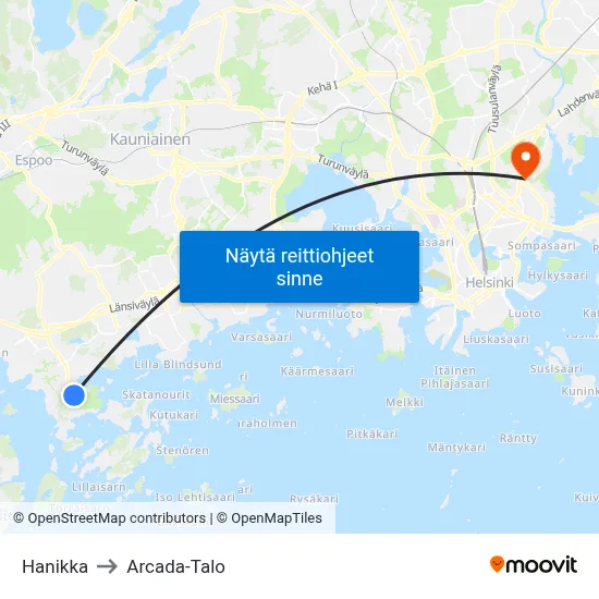 Hanikka to Arcada-Talo map