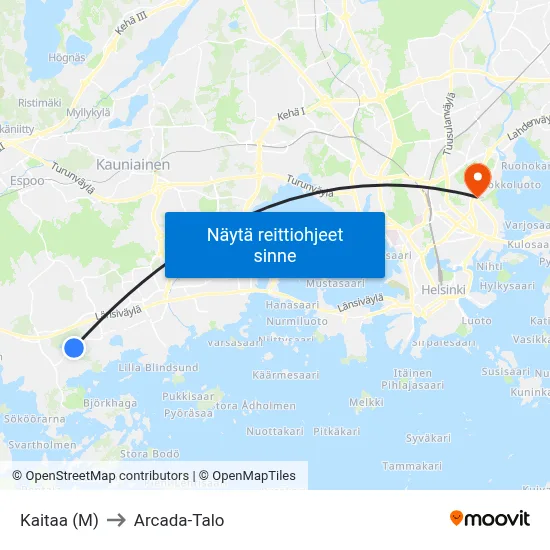 Kaitaa (M) to Arcada-Talo map