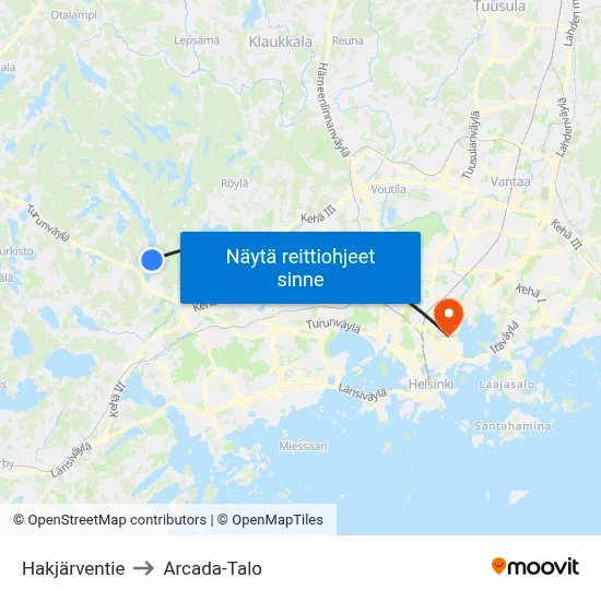Hakjärventie to Arcada-Talo map