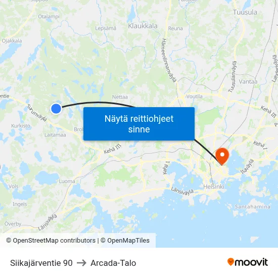 Siikajärventie 90 to Arcada-Talo map