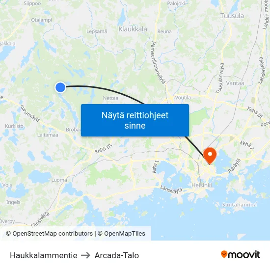 Haukkalammentie to Arcada-Talo map