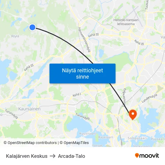 Kalajärven Keskus to Arcada-Talo map