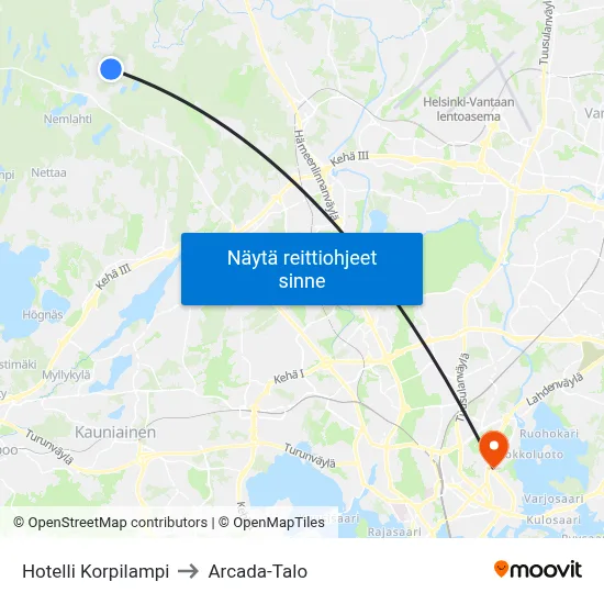 Hotelli Korpilampi to Arcada-Talo map