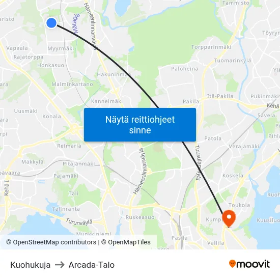 Kuohukuja to Arcada-Talo map