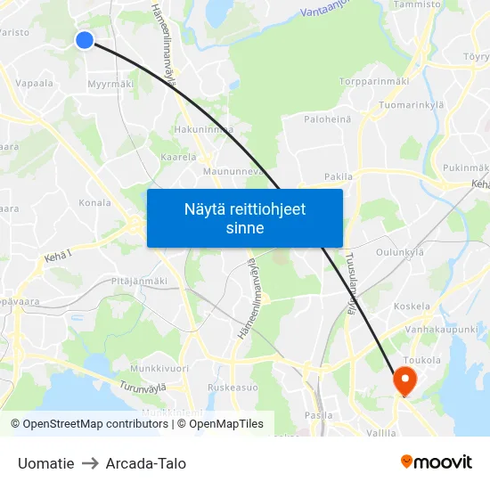 Uomatie to Arcada-Talo map