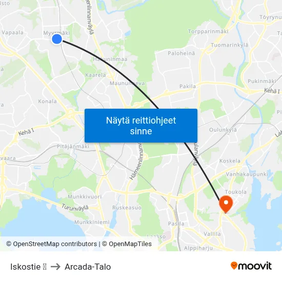 Iskostie 🛍️ to Arcada-Talo map