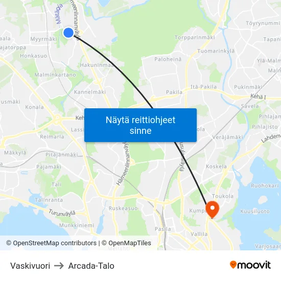 Vaskivuori to Arcada-Talo map