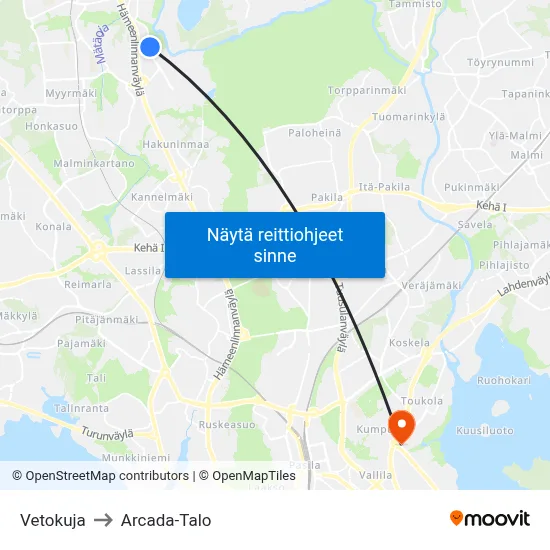 Vetokuja to Arcada-Talo map