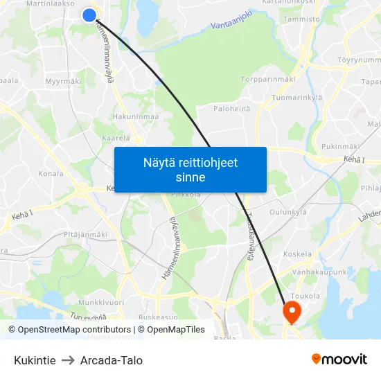Kukintie to Arcada-Talo map
