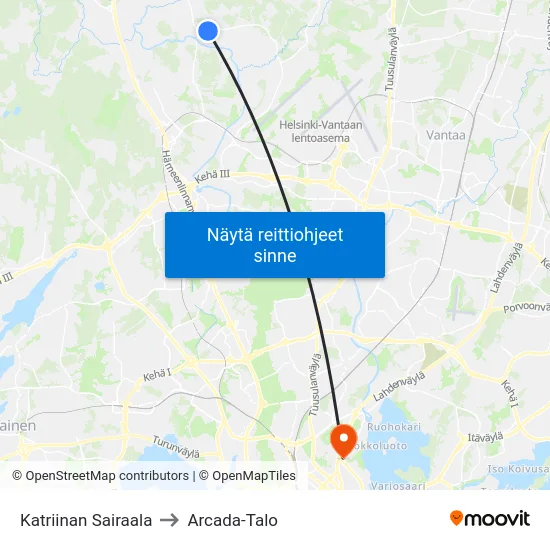 Katriinan Sairaala to Arcada-Talo map