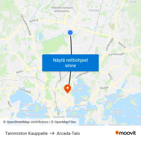 Tammiston Kauppatie to Arcada-Talo map