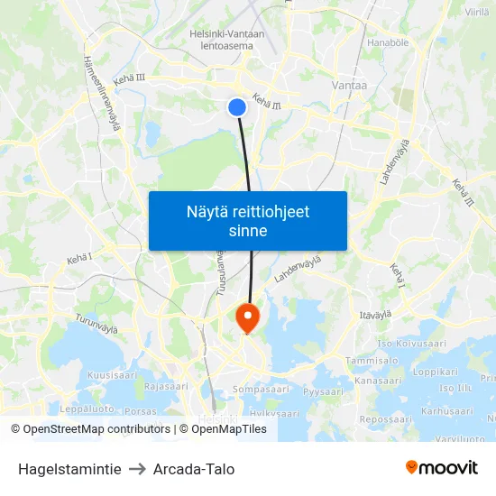Hagelstamintie to Arcada-Talo map