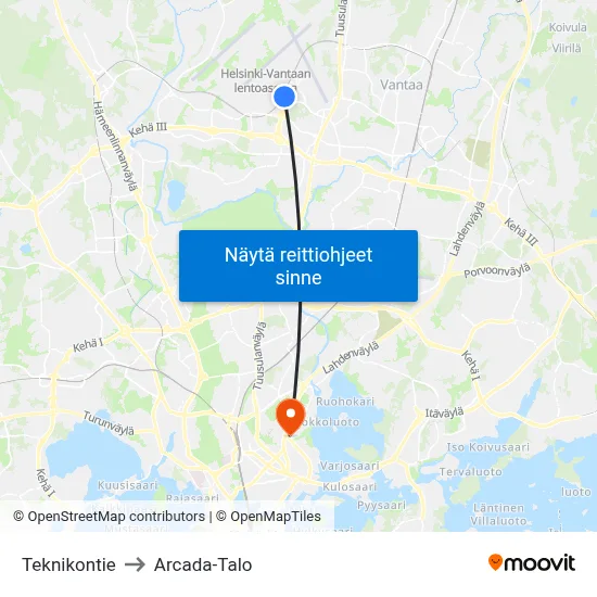 Teknikontie to Arcada-Talo map