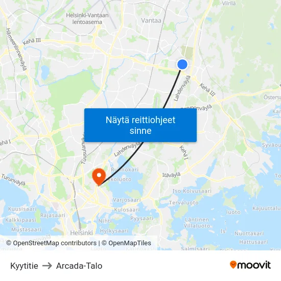 Kyytitie to Arcada-Talo map