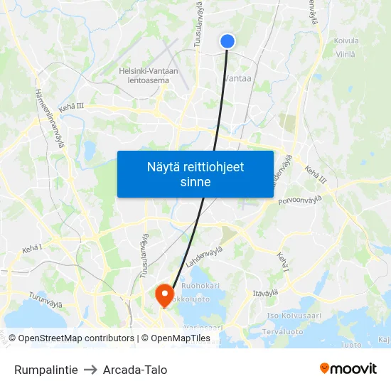 Rumpalintie to Arcada-Talo map