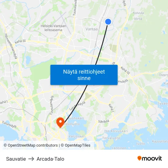 Sauvatie to Arcada-Talo map