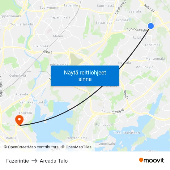 Fazerintie to Arcada-Talo map
