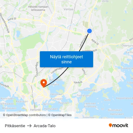 Pitkäsentie to Arcada-Talo map