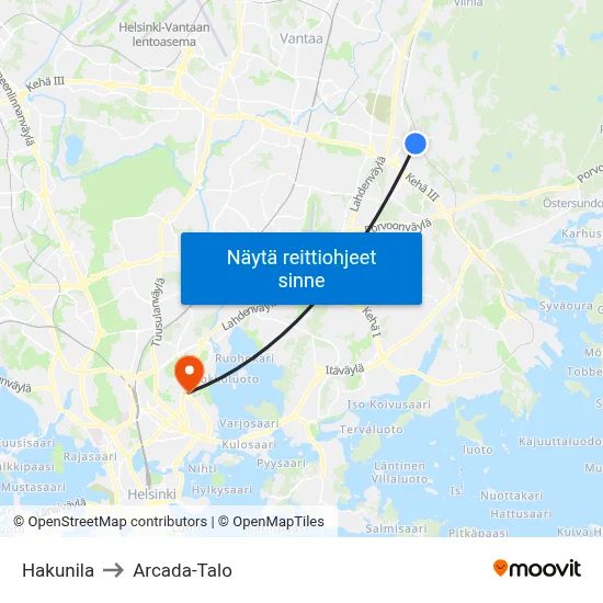 Hakunila to Arcada-Talo map