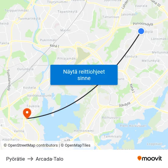 Pyörätie to Arcada-Talo map