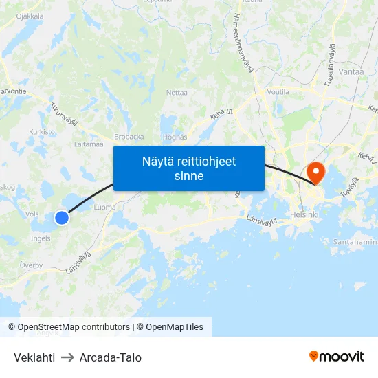 Veklahti to Arcada-Talo map