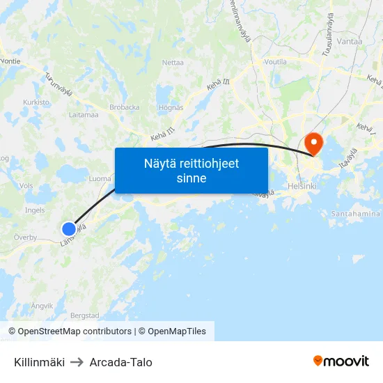 Killinmäki to Arcada-Talo map