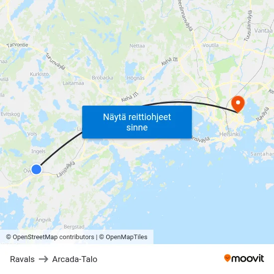 Ravals to Arcada-Talo map