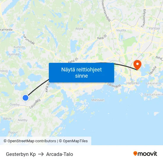 Gesterbyn Kp to Arcada-Talo map