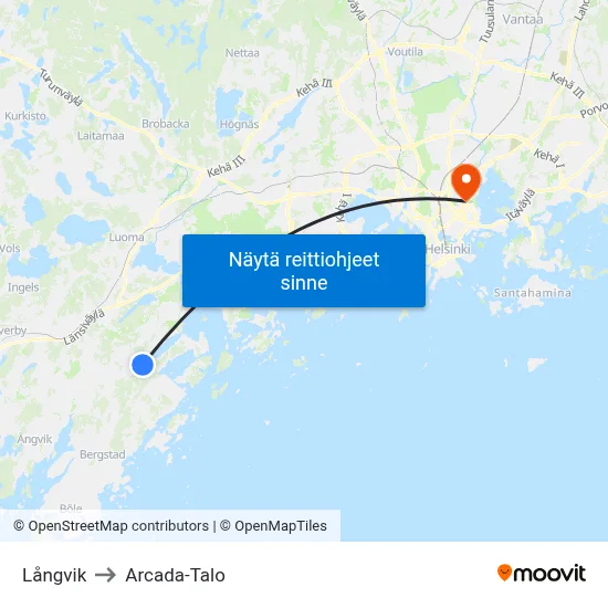 Långvik to Arcada-Talo map