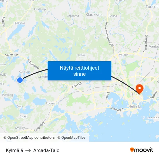 Kylmälä to Arcada-Talo map
