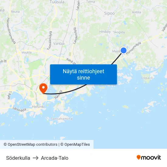 Söderkulla to Arcada-Talo map