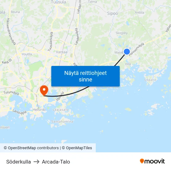 Söderkulla to Arcada-Talo map