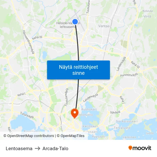 Lentoasema to Arcada-Talo map