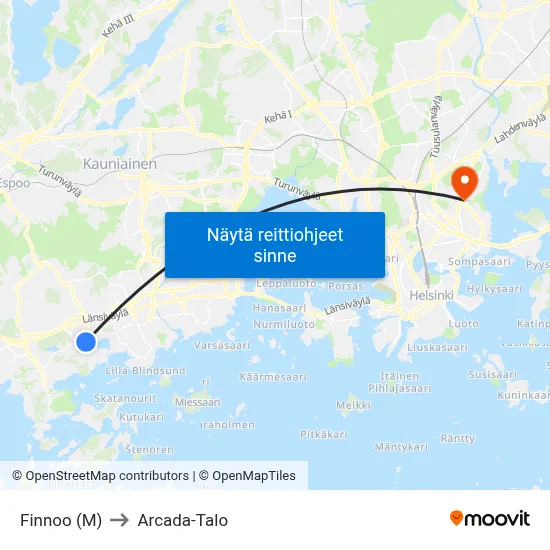 Finnoo (M) to Arcada-Talo map