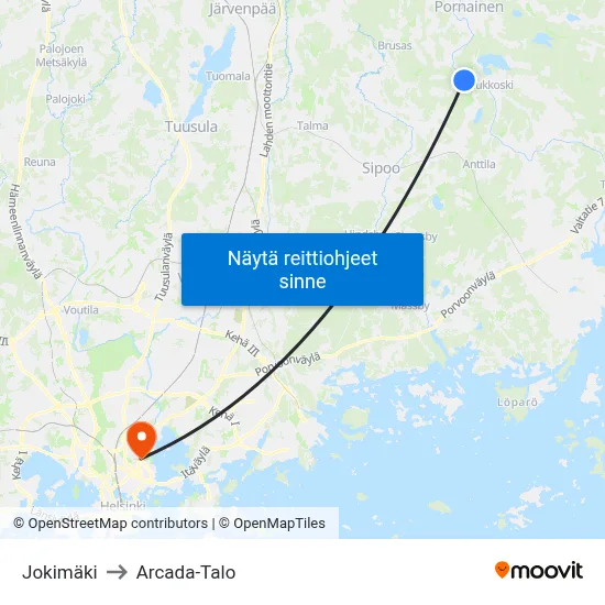 Jokimäki to Arcada-Talo map